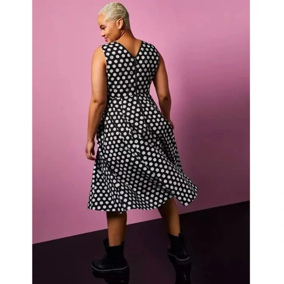 Torrid 3 Betsey Johnson Black & White Polka Dot Poplin Fit & Flare Dress - Picture 5 of 13